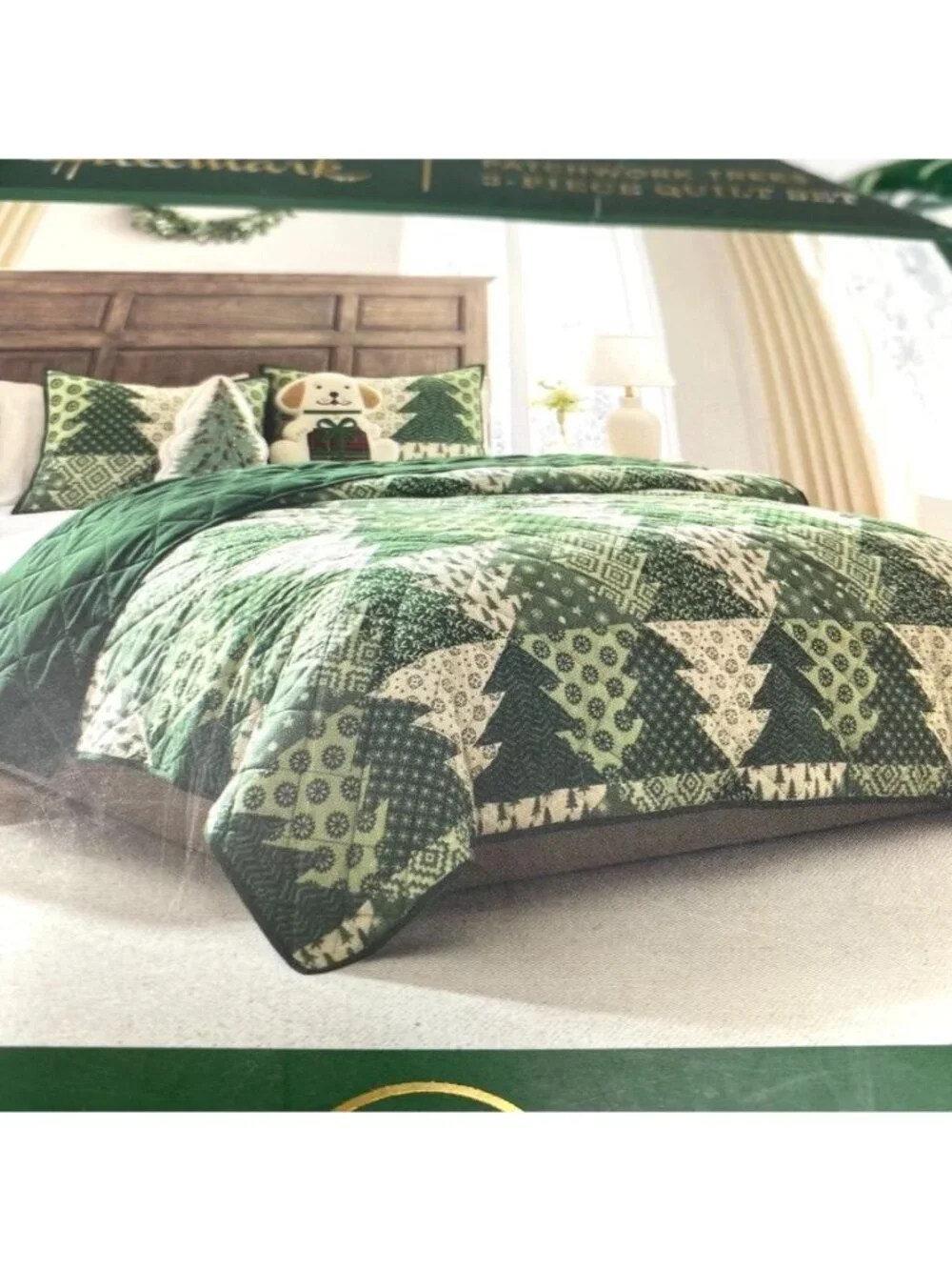 Hallmark Full/Queen Flannel Tree Print Quilts Green